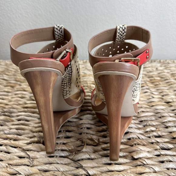 BCBGMAXAZRIA Meteur Snake Red Heel Sandal 7B Coral High Heel - Picture 7 of 13